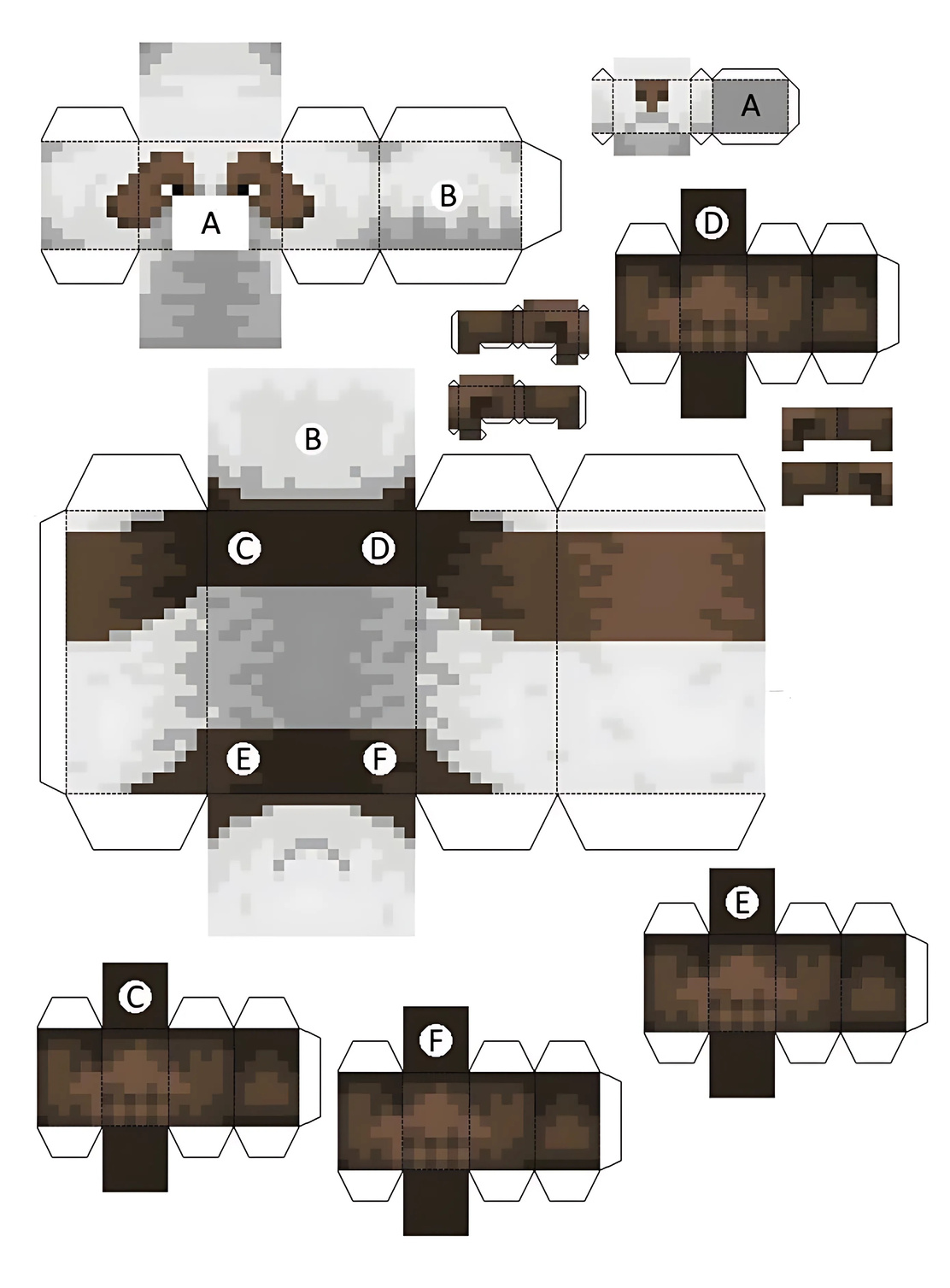 Molde de papercraft 3D de animal em blocos